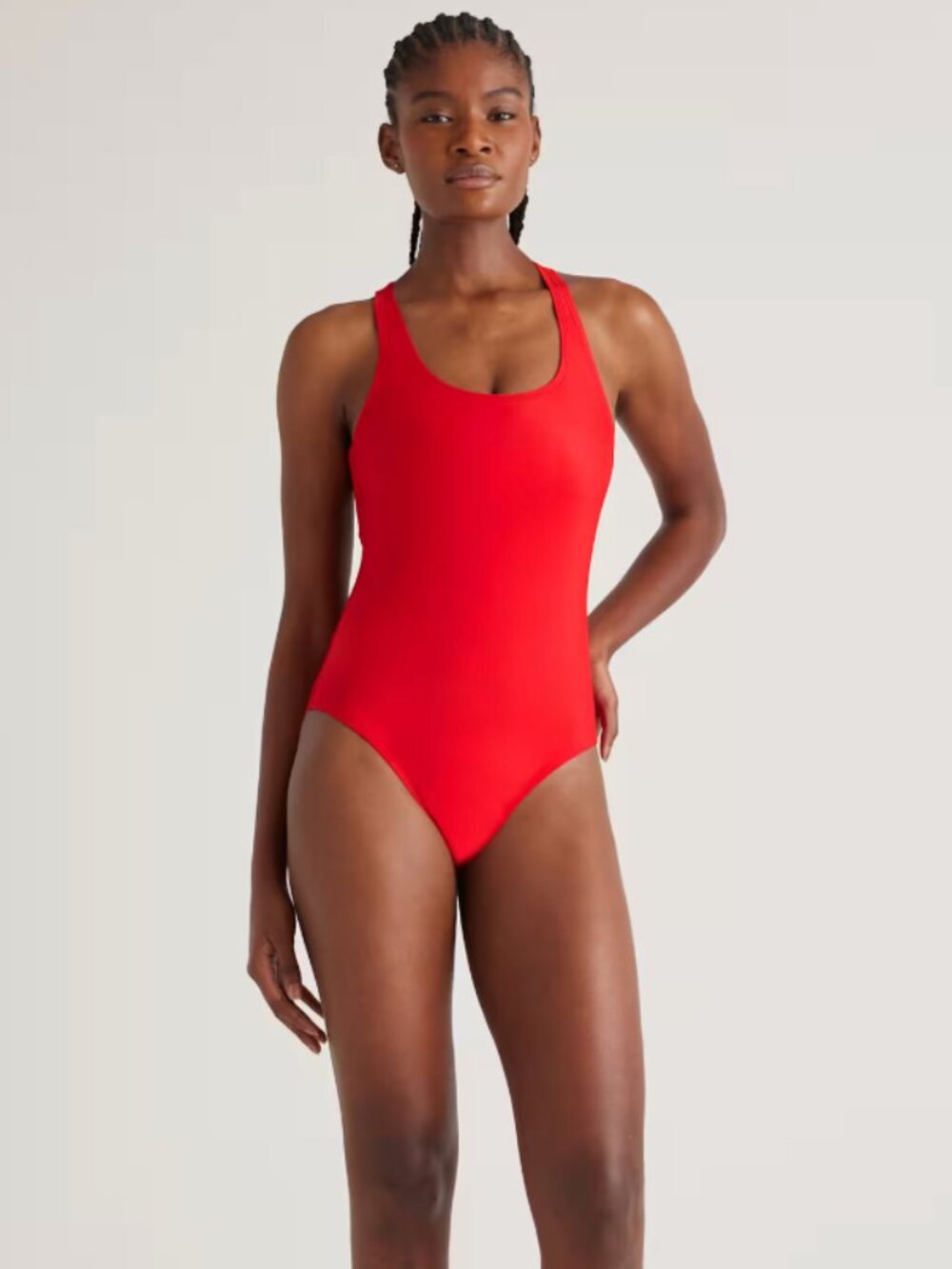 Quince Cherry Italian Cross Back One Piece Swimsuit NWT Medium Adjustable Straps